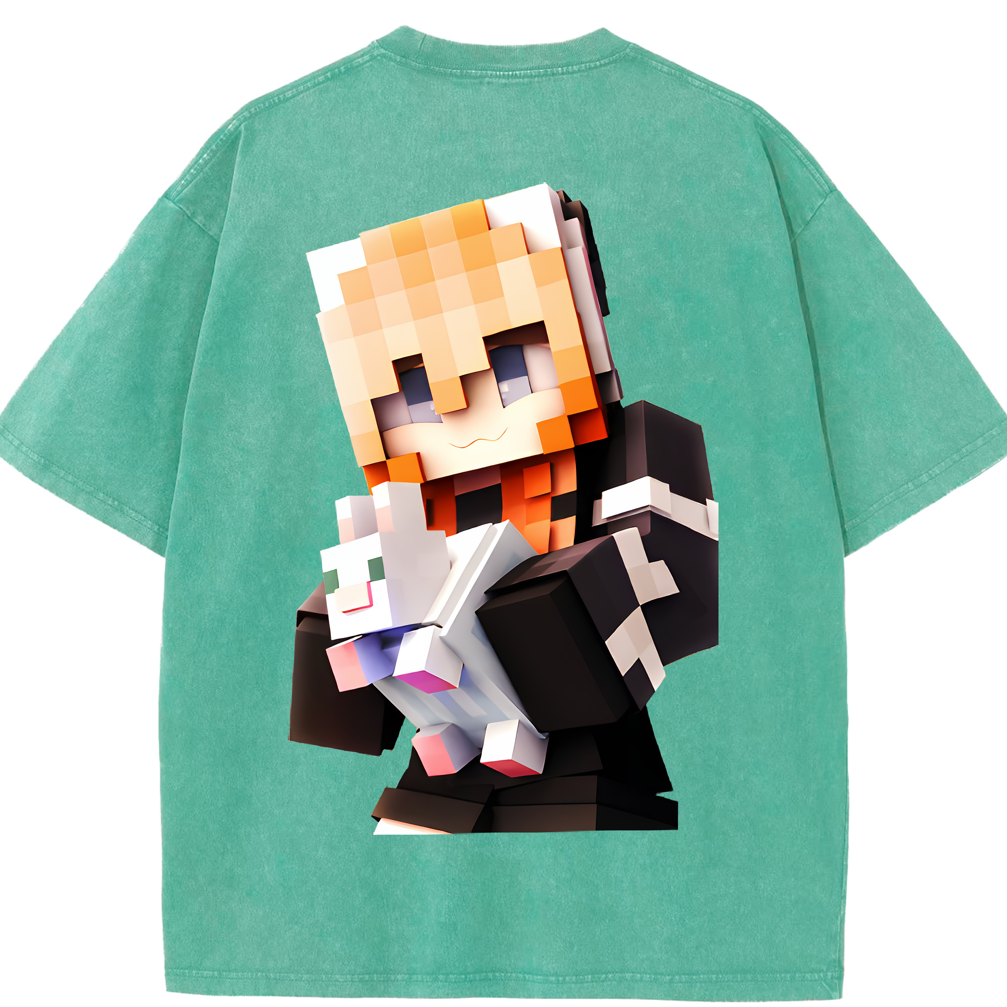 （画像用） マインクラフト ブロックの世界 Minecraft MC Block world 綿100% ヴィンテージ風 半袖Tシャツ（背面プリント）